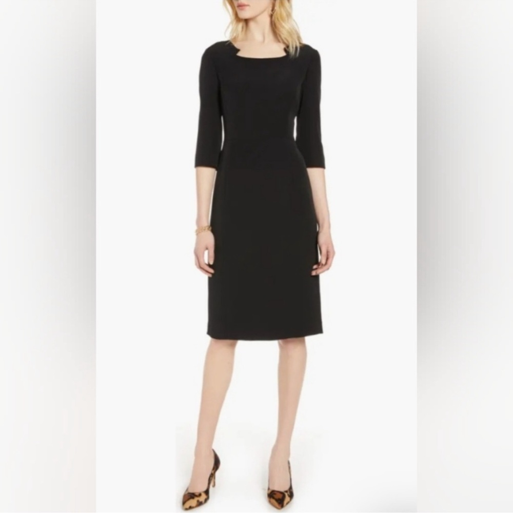Black Square Neck Midi Halogen Dress